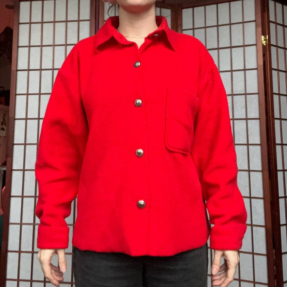 Obermeyer Red Fleece Button-Down Shacket | Vintage Style Ornate Buttons | M